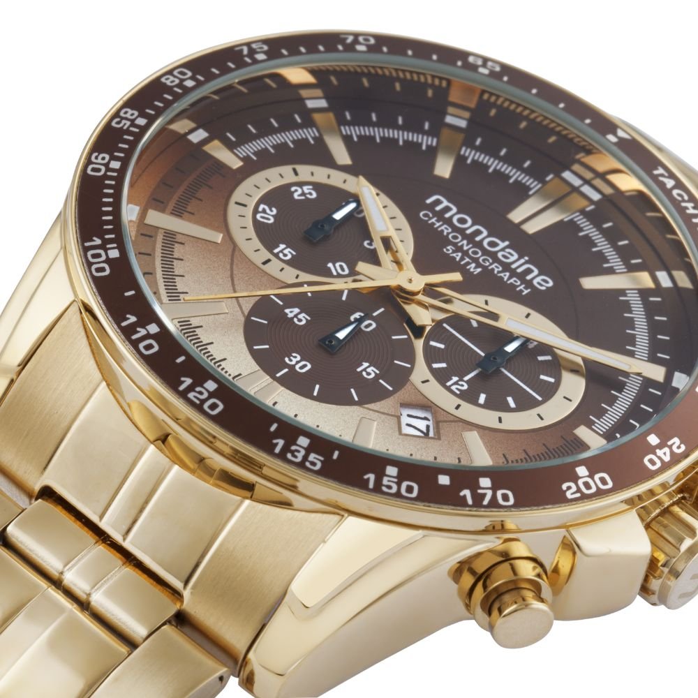 Relógio Masculino Cronógrafo Calendário Estação Outono Dourado 2