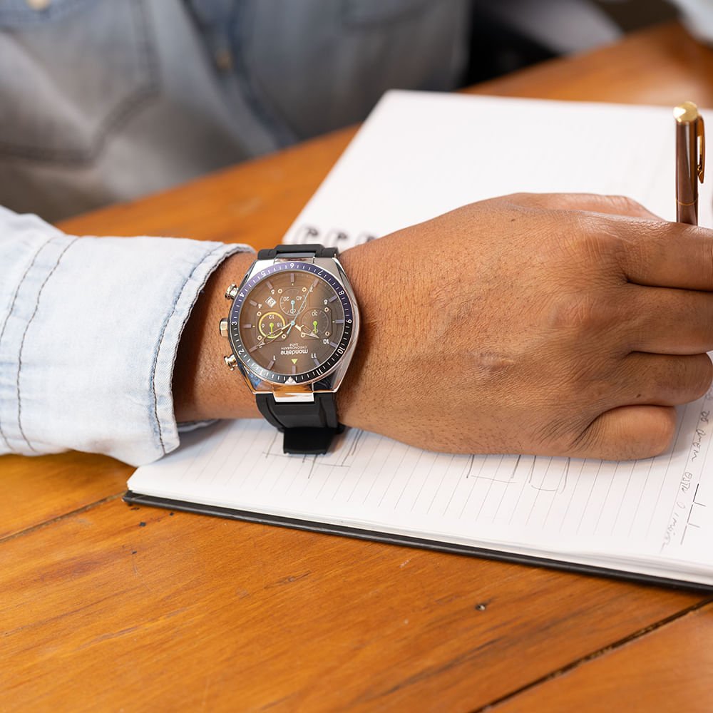 Relógio Masculino Cronógrafo Chumbo Pulseira Silicone Preto 3