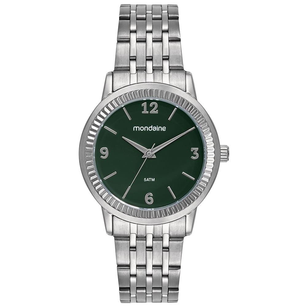 Relógio Feminino Prata Sete Elos Mostrador Verde