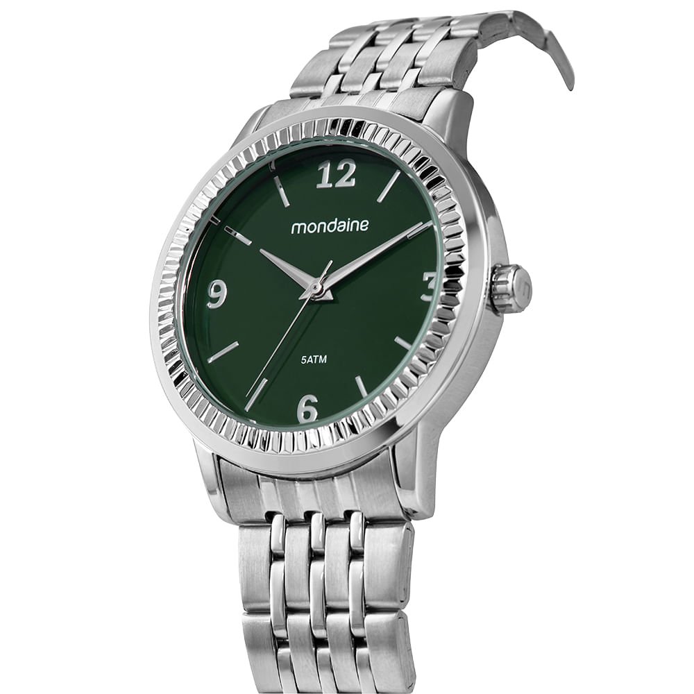 Relógio Feminino Prata Sete Elos Mostrador Verde Prata 2