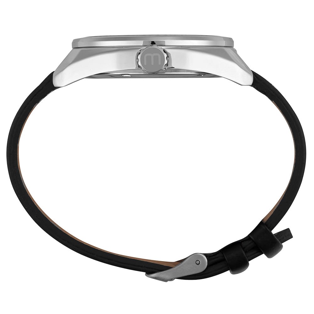 Relógio Masculino Prata Casual Pulseira Couro Fecho Fivela Preto/Prata 2