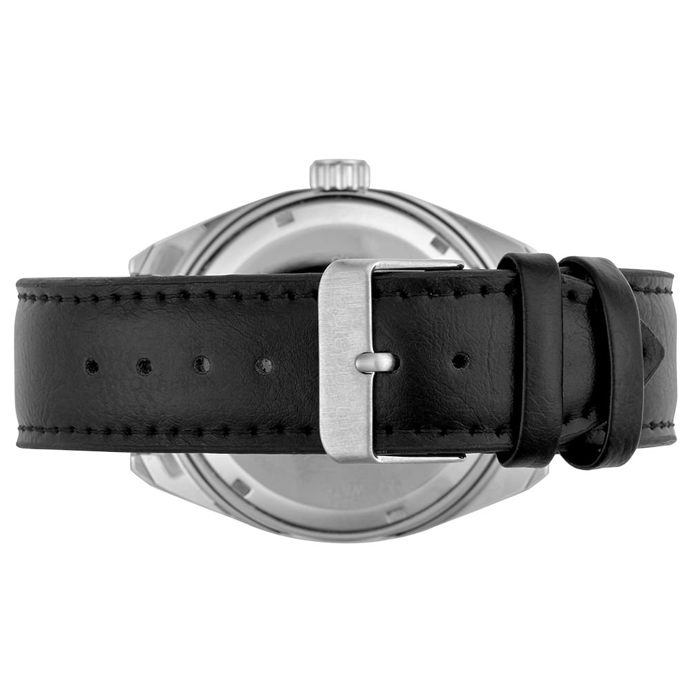 Relógio Masculino Prata Casual Pulseira Couro Fecho Fivela Preto/Prata 3