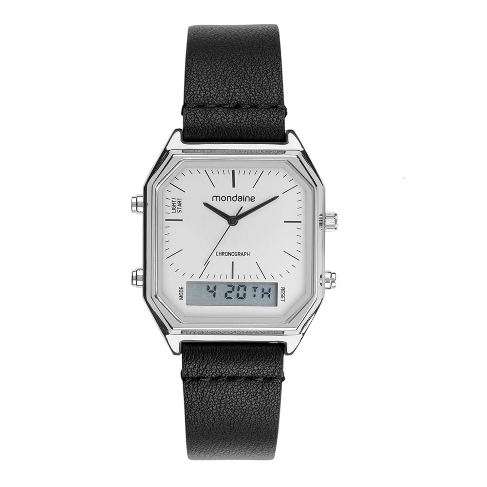Relógio Masculino Prata Anadigi Vintage Pulseira Couro