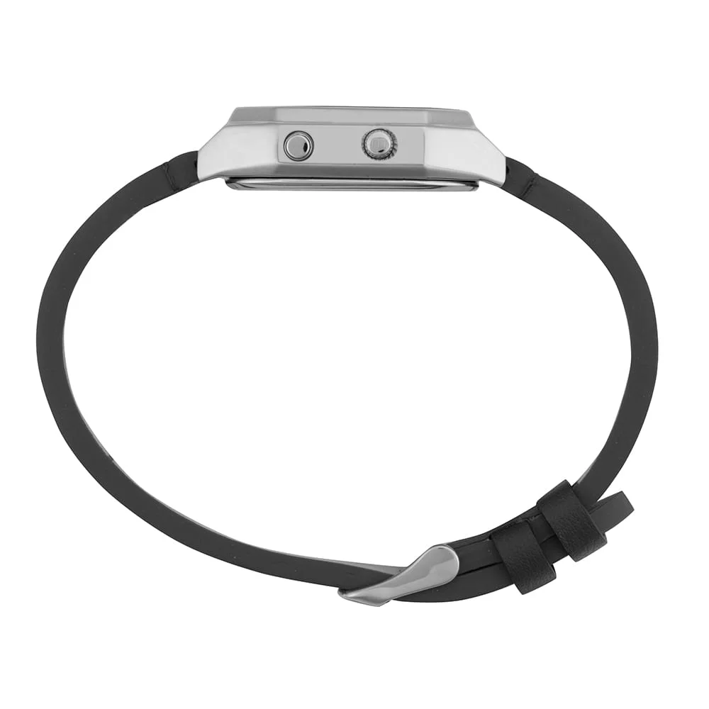 Relógio Masculino Prata Anadigi Vintage Pulseira Couro Preto/Prata 3