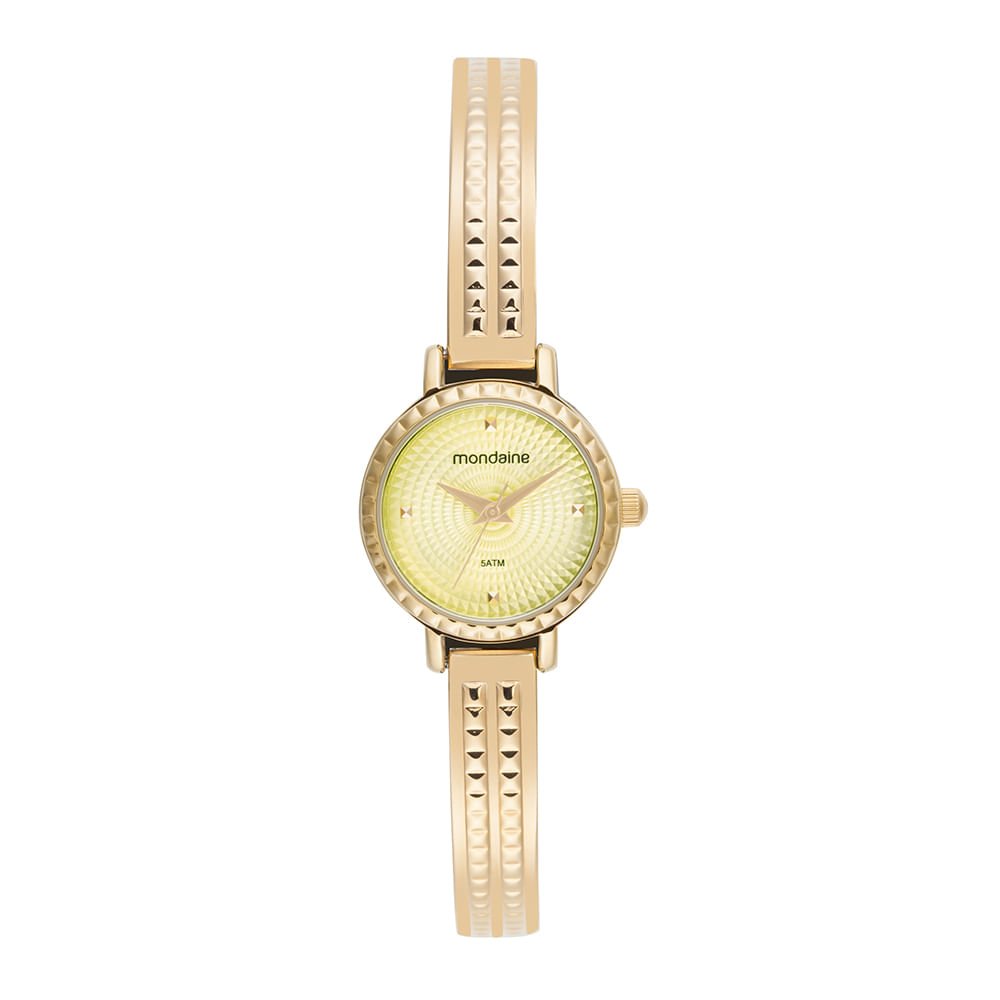Relógio Feminino Dourado Pequeno Bracelete com Textura