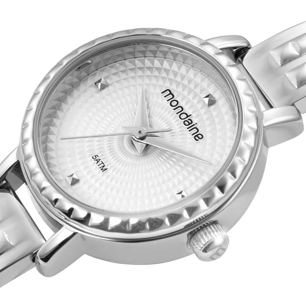 Relógio Feminino Prata Pequeno Bracelete Texturizado Prata 2
