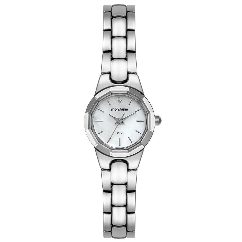 Relógio Feminino Prata Pequeno Mostrador Madrepérola