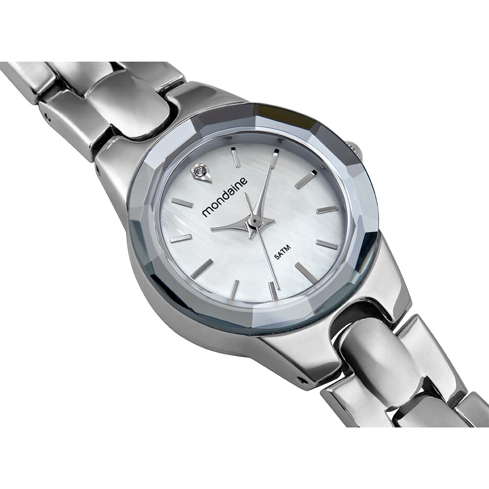 Relógio Feminino Prata Pequeno Mostrador Madrepérola Prata 2