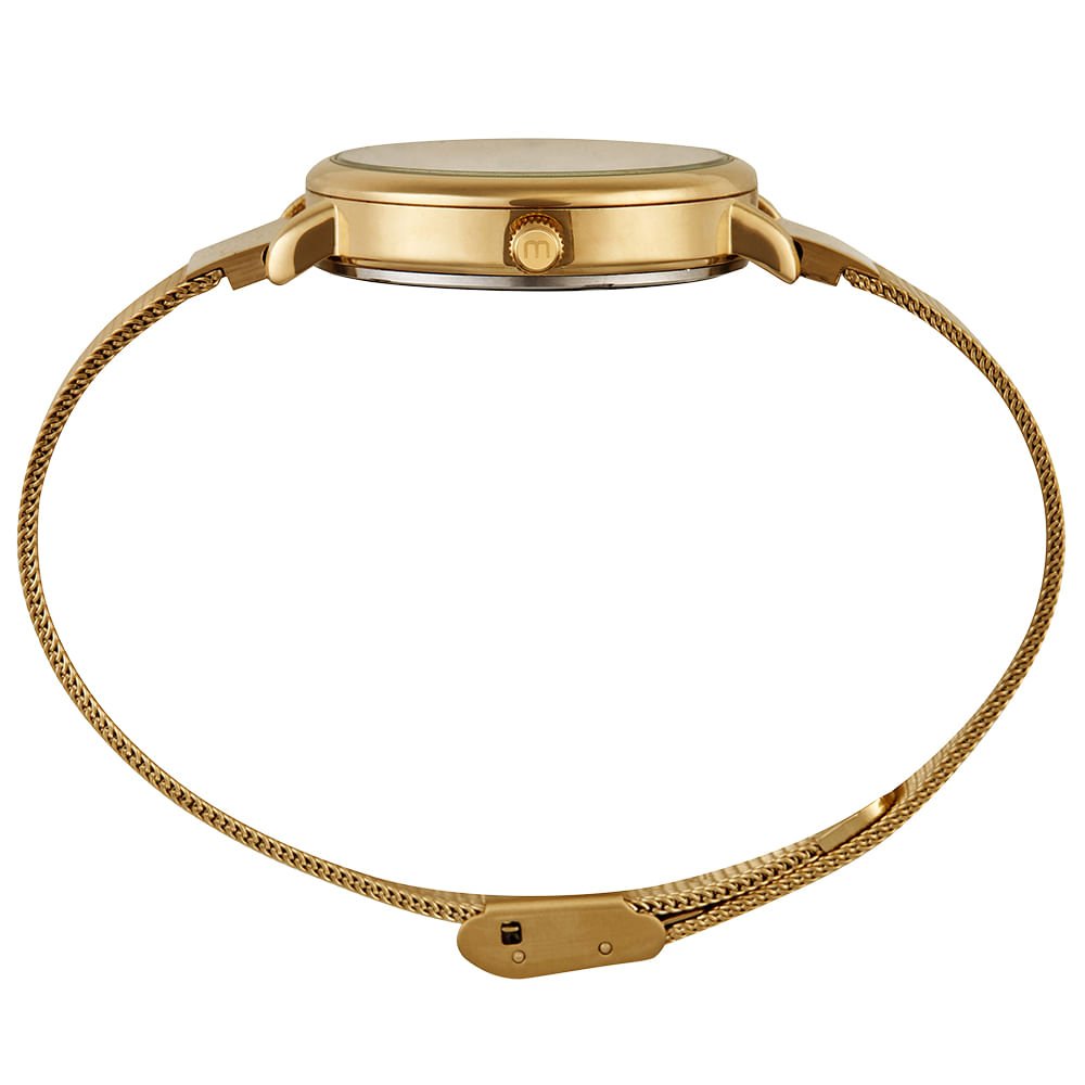Relógio Feminino Dourado Malha Mostrador Branco Dourado 3