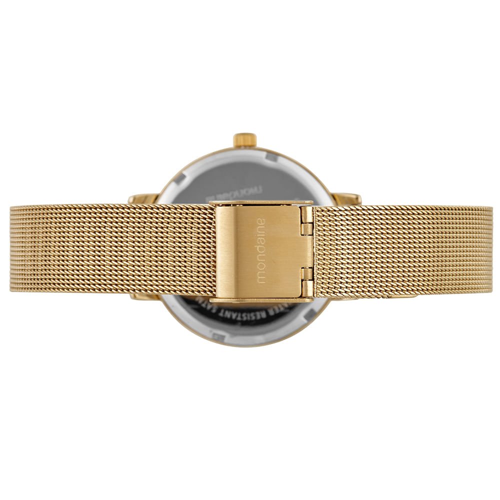 Relógio Feminino Dourado Malha Mostrador Branco Dourado 4
