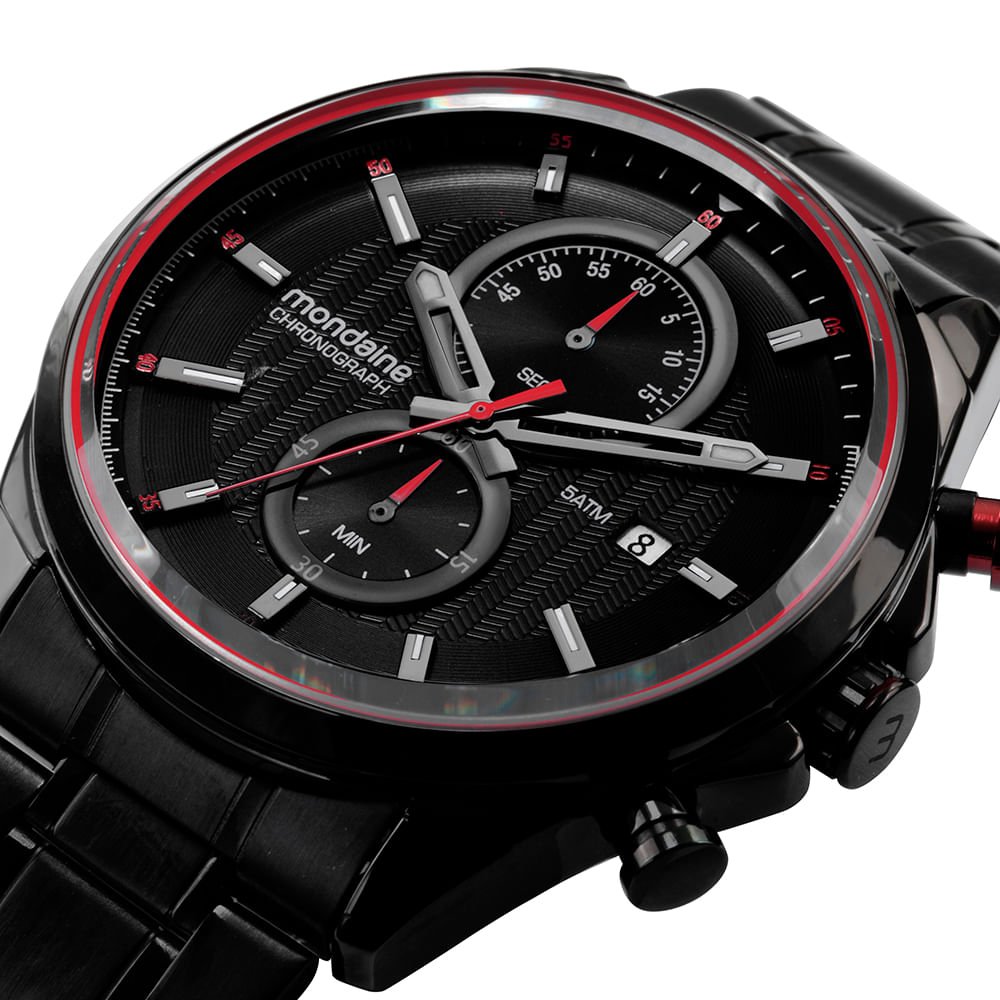 Relógio Masculino Todo em Preto com Cronógrafo Preto/Vermelho 2