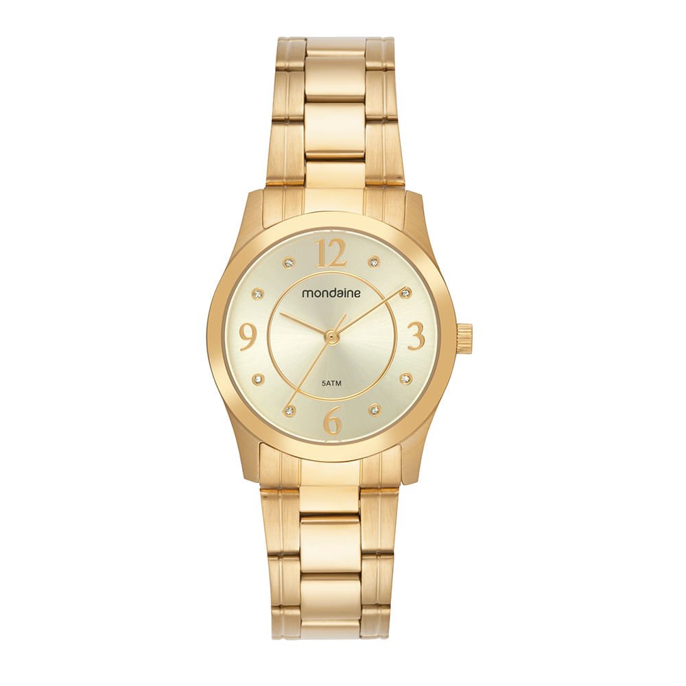 Relogio Feminino Mondaine Dourado Em Aço Cristais