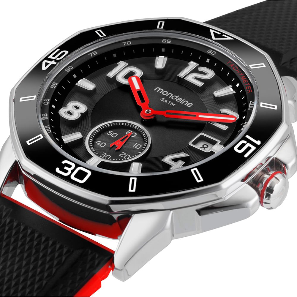 Relógio Masculino Prata Marcação de Segundos em 6h Preto/Vermelho 2