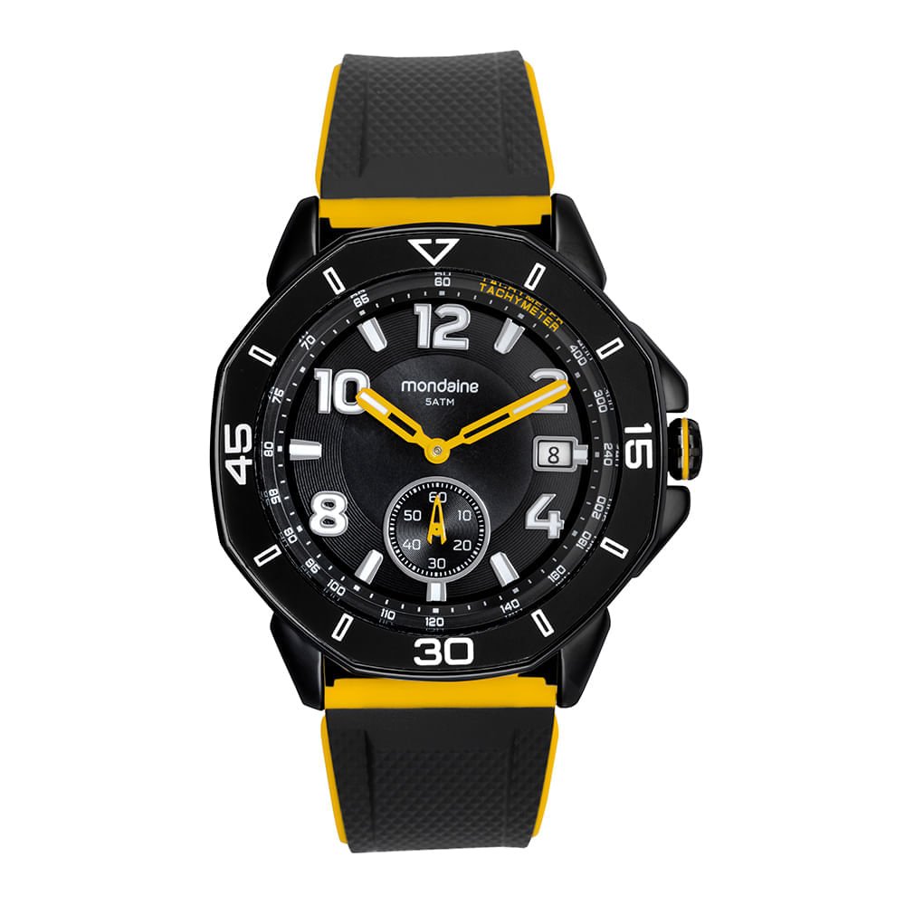 Relógio Masculino Preto e Amarelo Marcação de Segundos