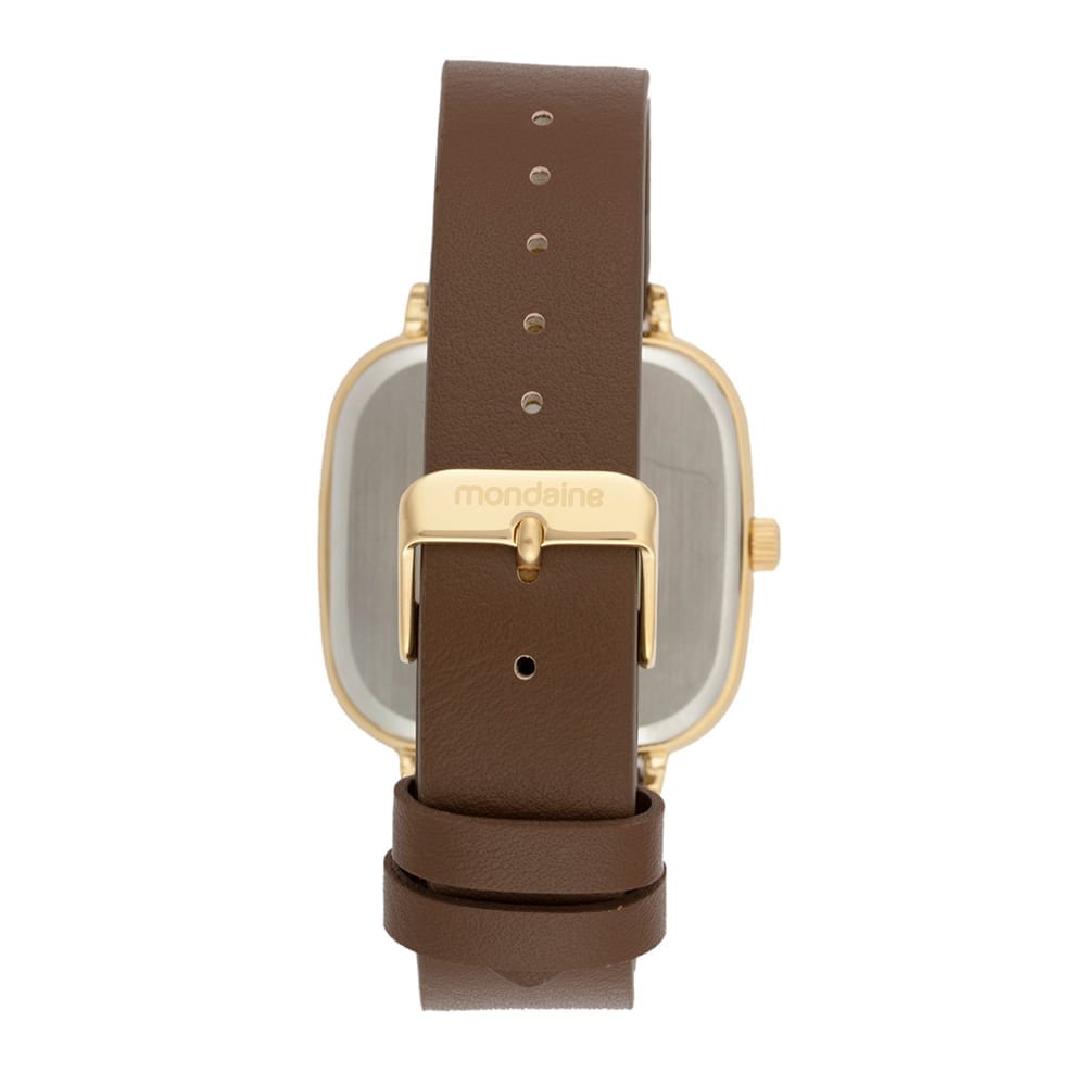 Relogio Masculino Mondaine Quadrado Dourado Calendário Marrom 3