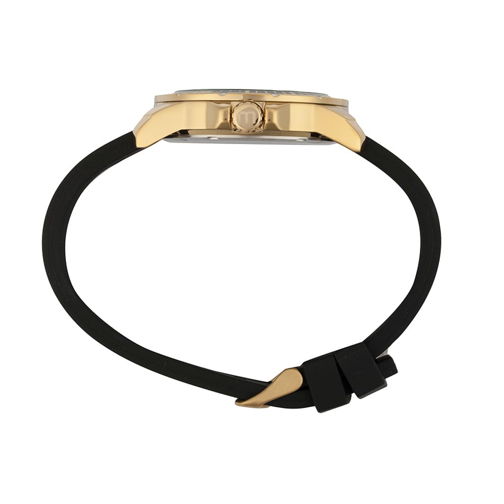 Relógio Masculino Dourado Silicone Mostrador Verde Preto/Dourado 2
