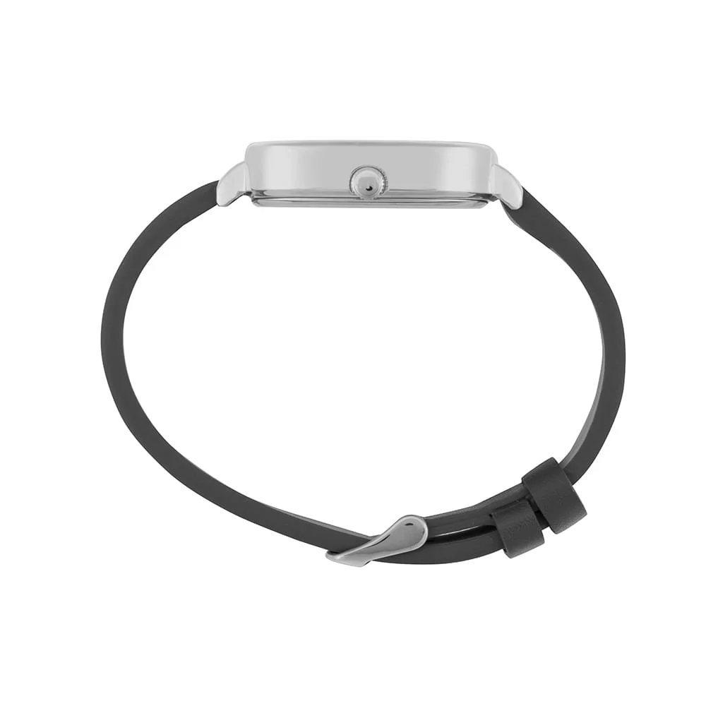 Relógio Masculino Quadrado Prata Calendário Couro Preto/Prata 2