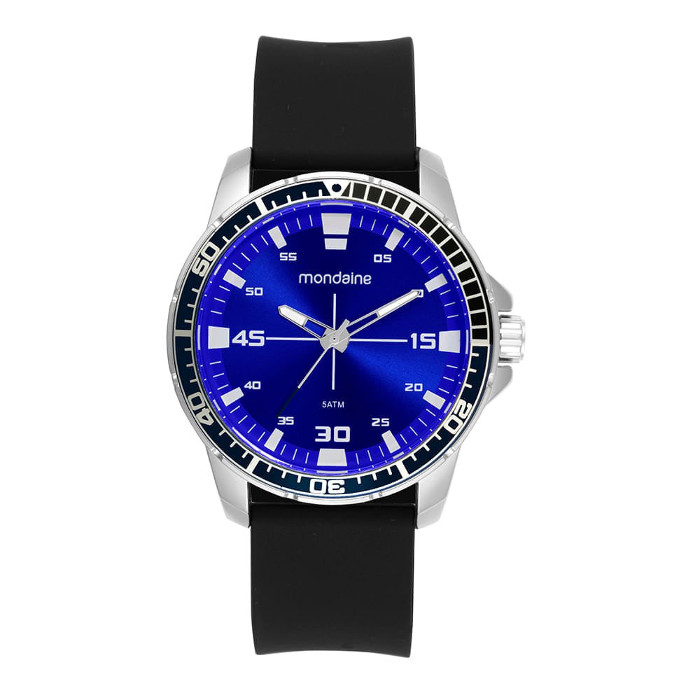 Relogio Masculino Mondaine Prata Silicone Mostrador Azul