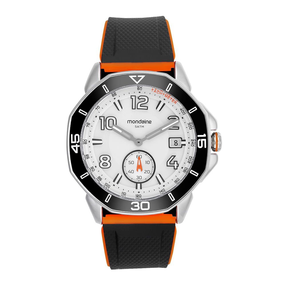 Relógio Masculino Preto e Laranja Marcação de Segundos
