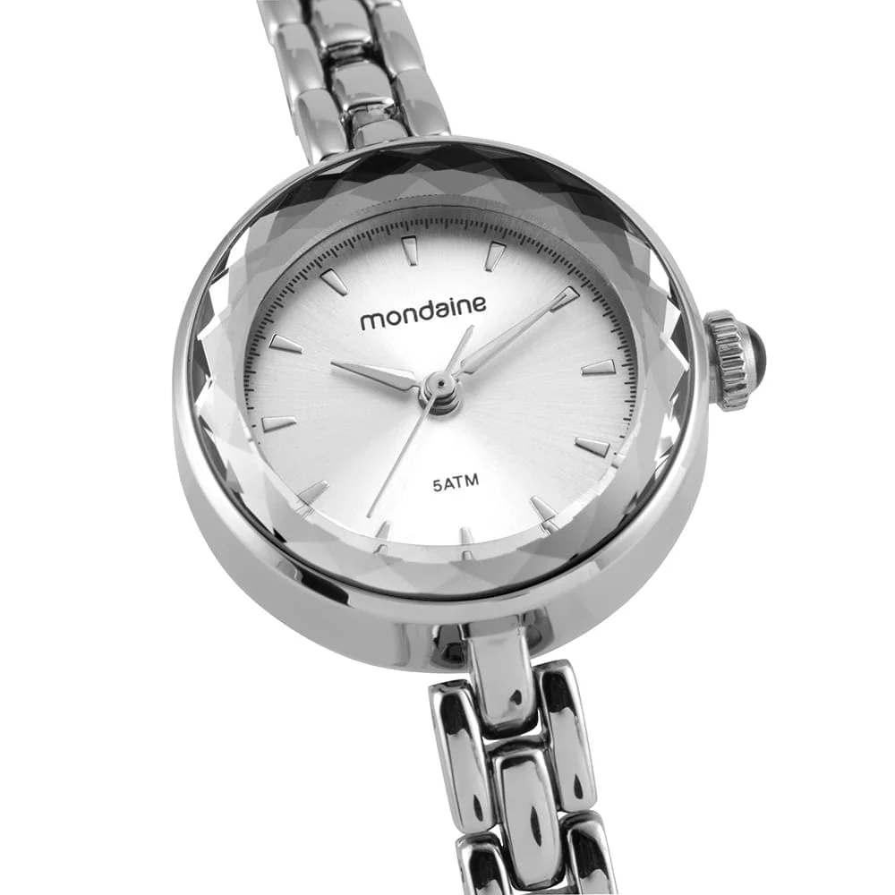 Relogio Feminino Prata Vidro Facetado Prata 2