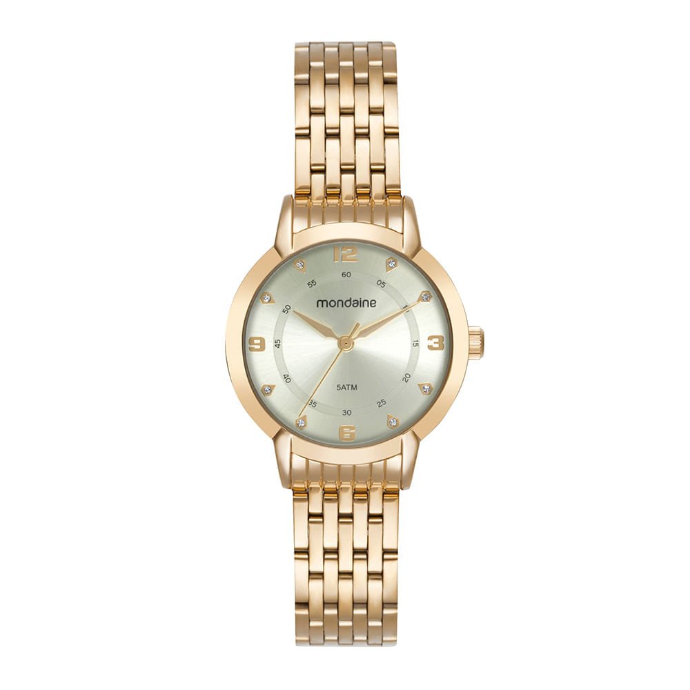 Relógio Feminino Dourado Pulseira 7 Elos Caixa Média