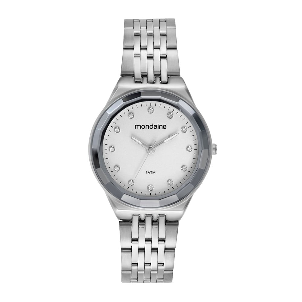 Relógio Feminino Prata Caixa Média e Vidro Facetado