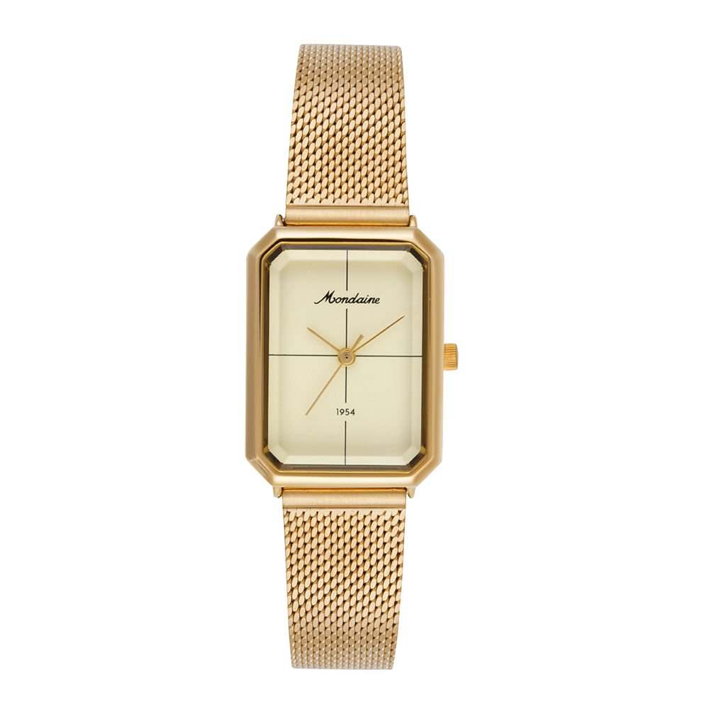 Relógio Feminino Quadrado Dourado Vintage Pulseira de Malha Dourado 1