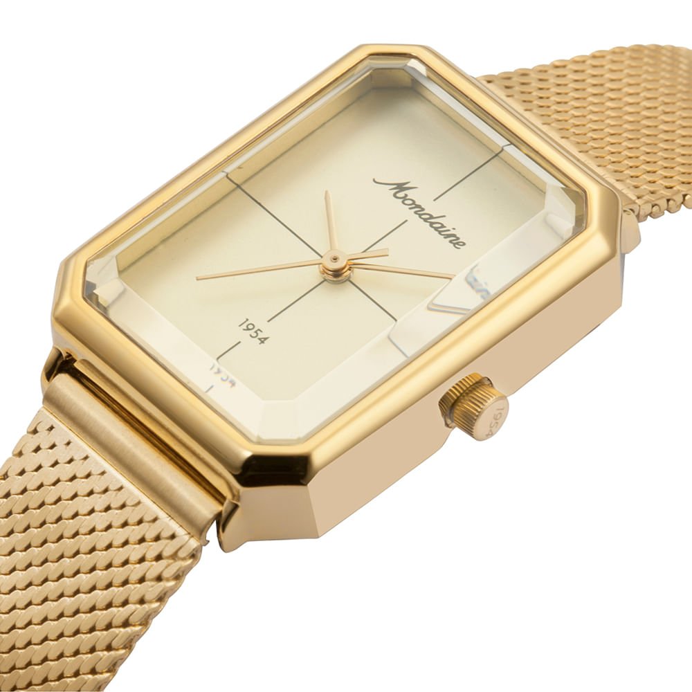 Relógio Feminino Quadrado Dourado Vintage Pulseira de Malha Dourado 2