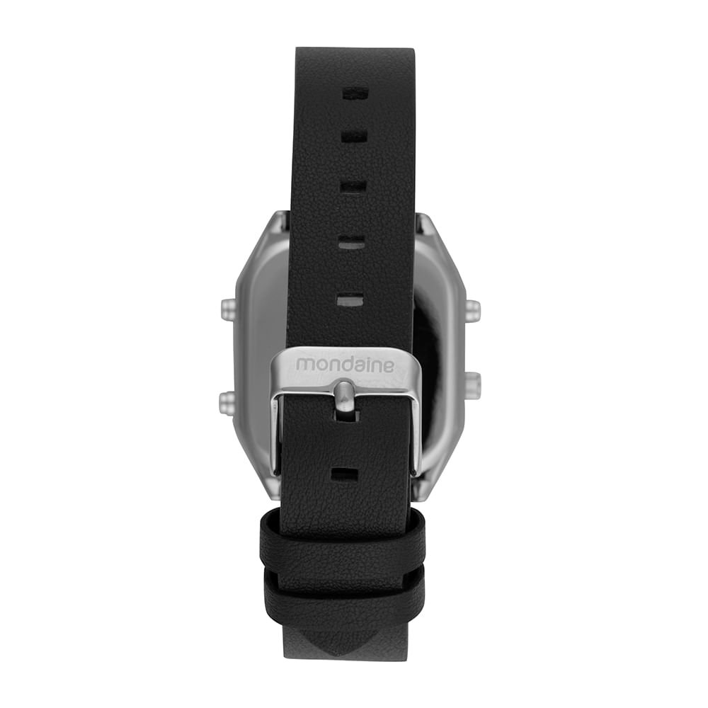 Relógio Masculino Quadrado Prata Anadigi Couro Preto/Prata 4