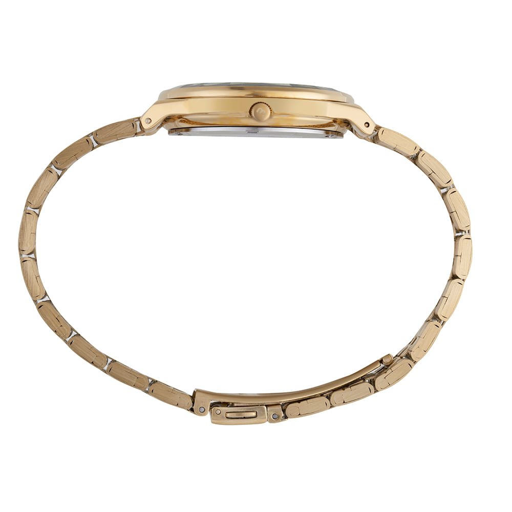 Relógio Feminino Dourado Caixa Média e Vidro Facetado Dourado 3