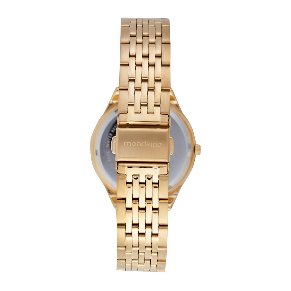 Relógio Feminino Dourado Caixa Média e Vidro Facetado Dourado 4