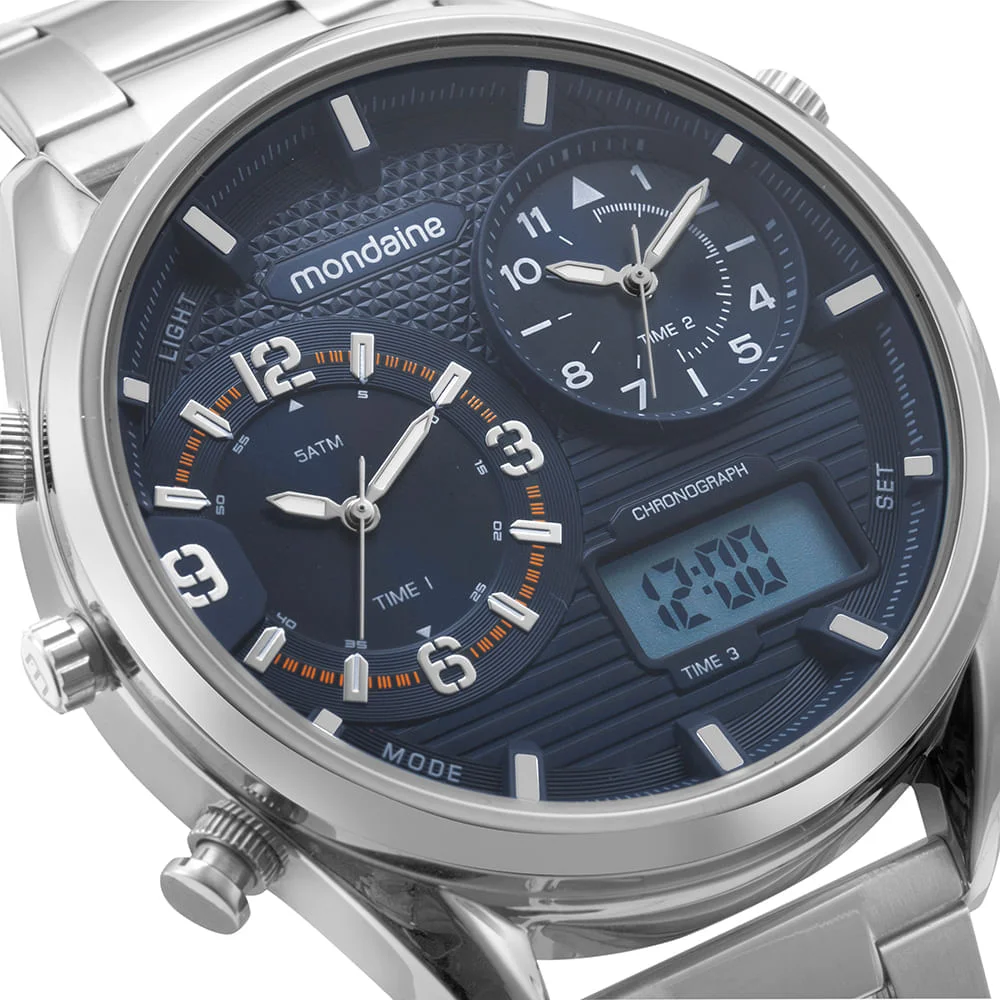 Relógio Masculino Prata Anadigi com Cronógrafo Prata 2