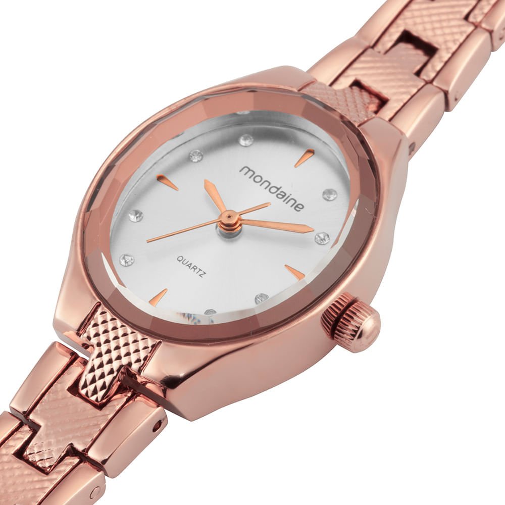 Relógio Feminino Oval Rose Gold Vidro Facetado Rosé 2