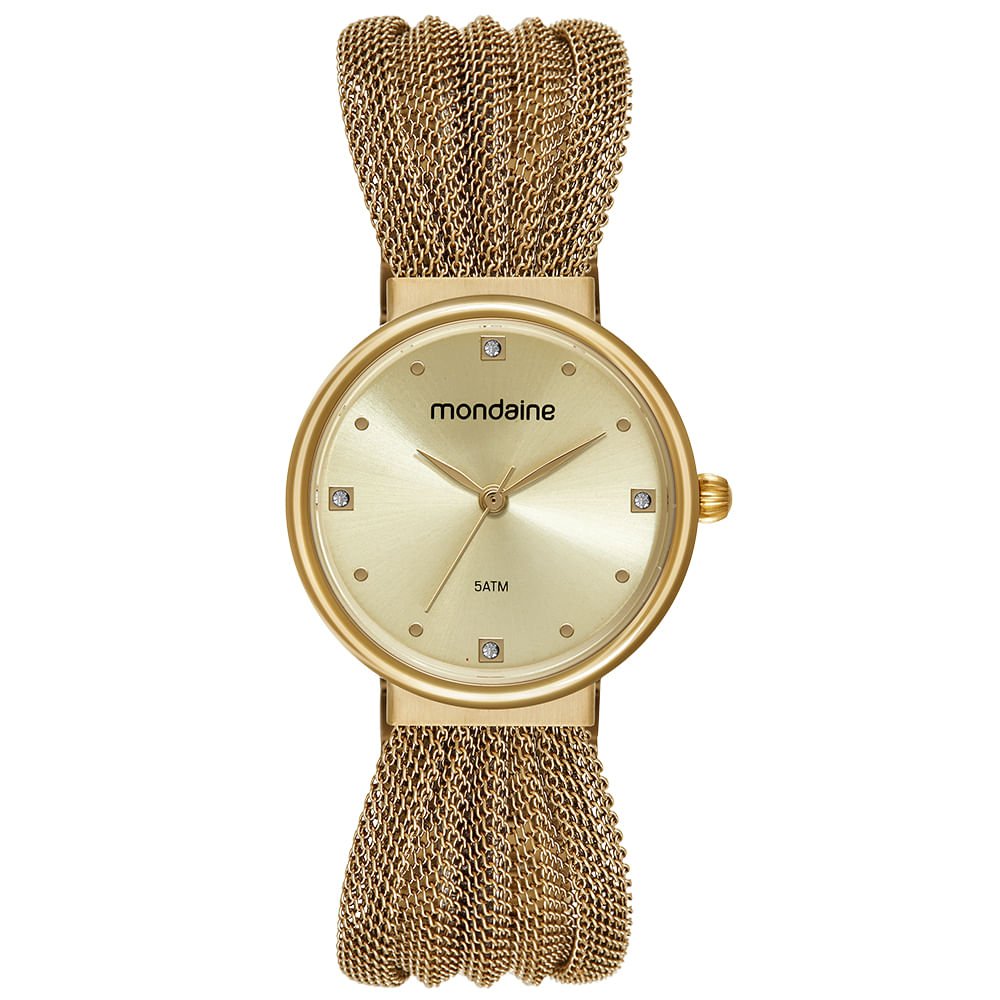 Relógio Feminino Pulseira Malha de Aço Dourado