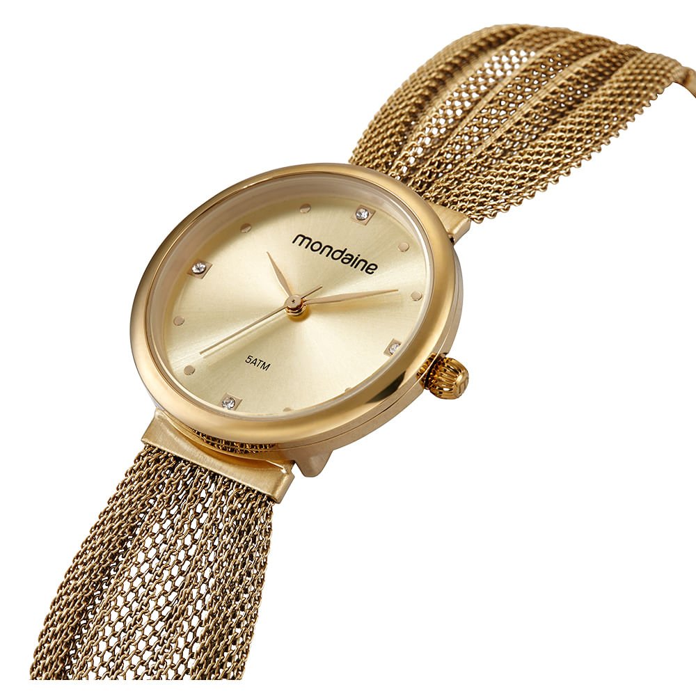Relógio Feminino Pulseira Malha de Aço Dourado Dourado 2