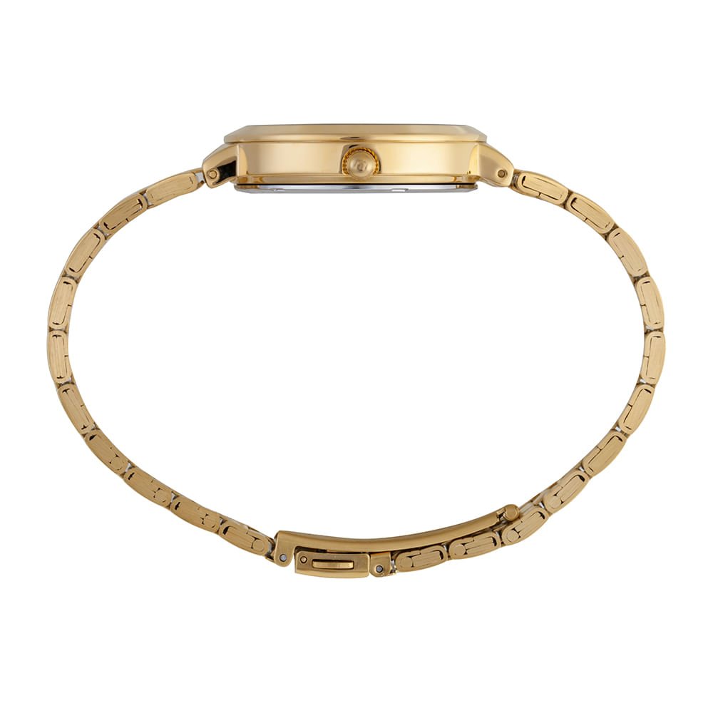 Relógio Feminino Dourado Mostrador Branco Dourado 3