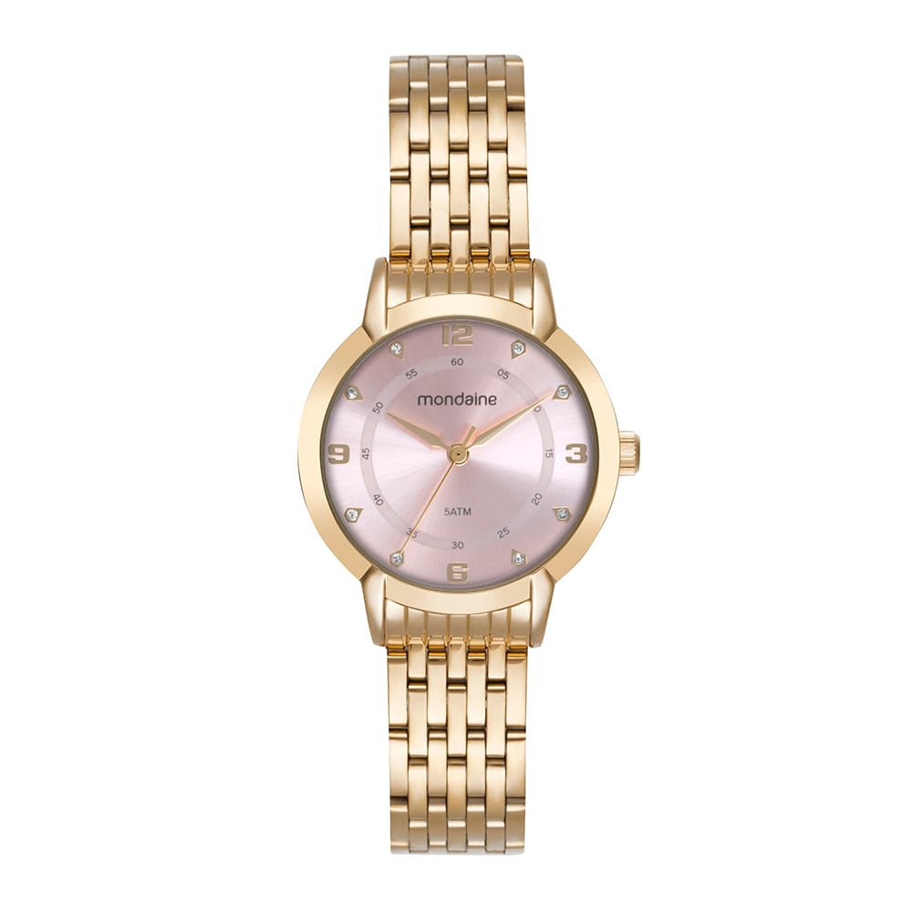 Relógio Feminino Dourado Caixa Média Pulseira 7 Elos