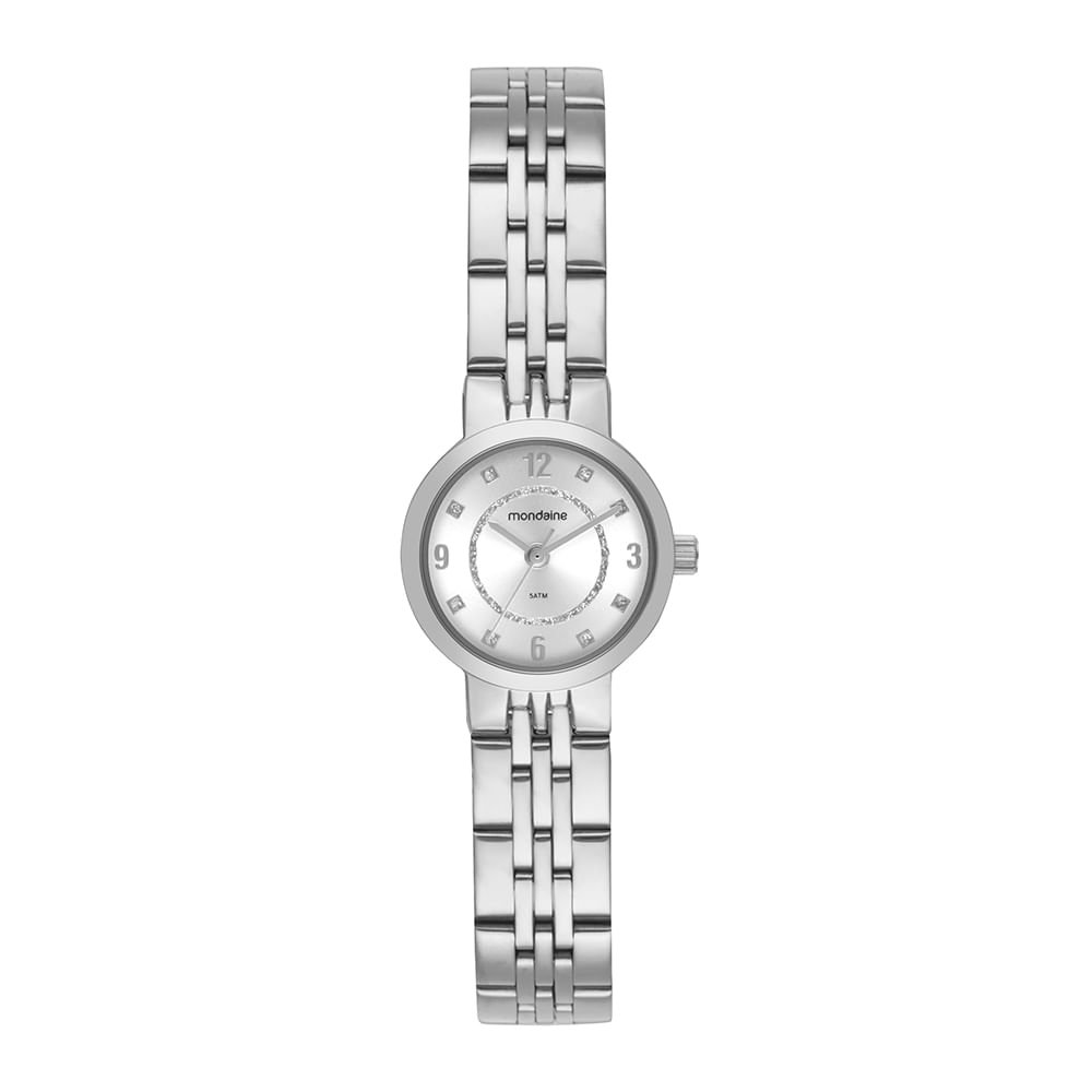 Relógio Feminino Prata Caixa Pequena Brilho Metálico