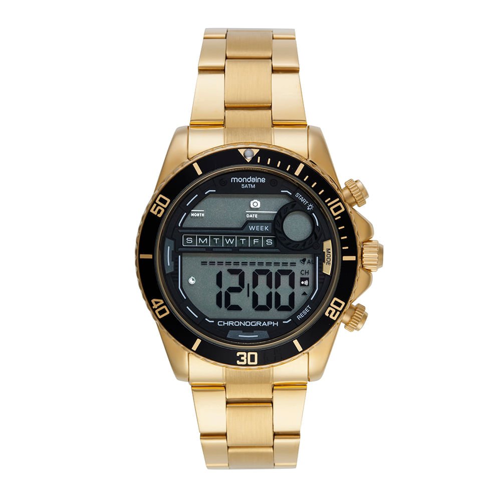 Relógio Masculino Dourado Digital Com Alarme Cronógrafo