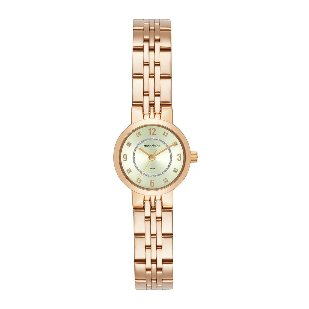 Relógio Feminino Dourado Caixa Pequena Brilho Metálico