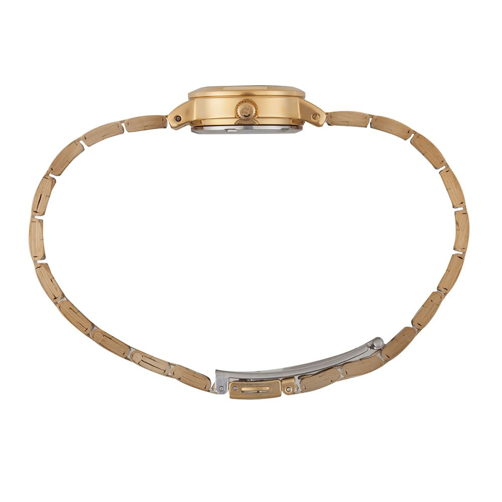 Relógio Feminino Dourado Caixa Pequena Brilho Metálico Dourado 2