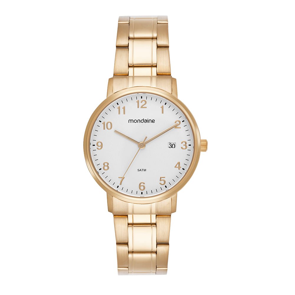 Relógio Feminino Dourado Calendário Vintage