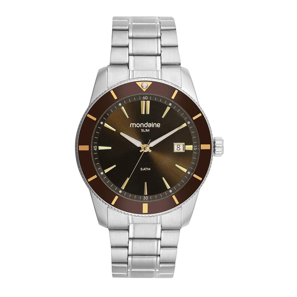 Relógio Masculino Calendário Prata Slim