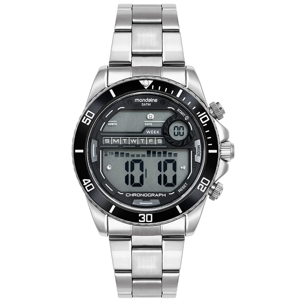 Relógio Masculino Prata Digital Com Alarme Cronógrafo