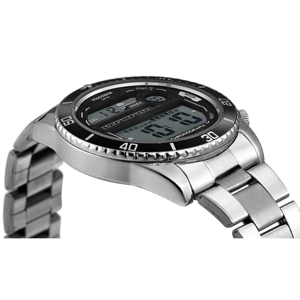 Relógio Masculino Prata Digital Com Alarme Cronógrafo Prata 2