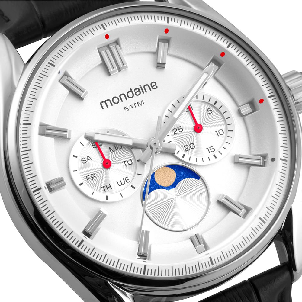 Relógio Masculino Couro Genuíno Multifunção Data Preto 2