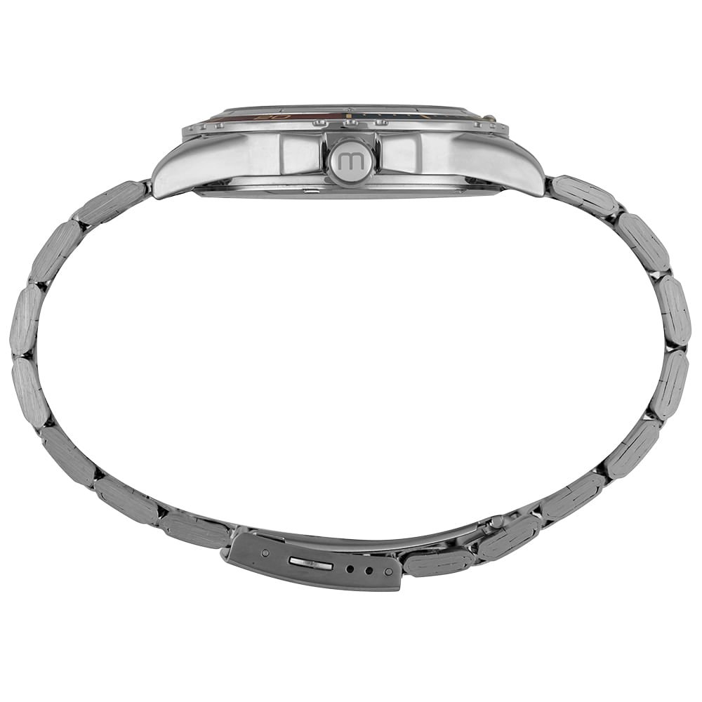 Relógio Masculino Prata Calendário Detalhes Azul e Vermelho Prata 2