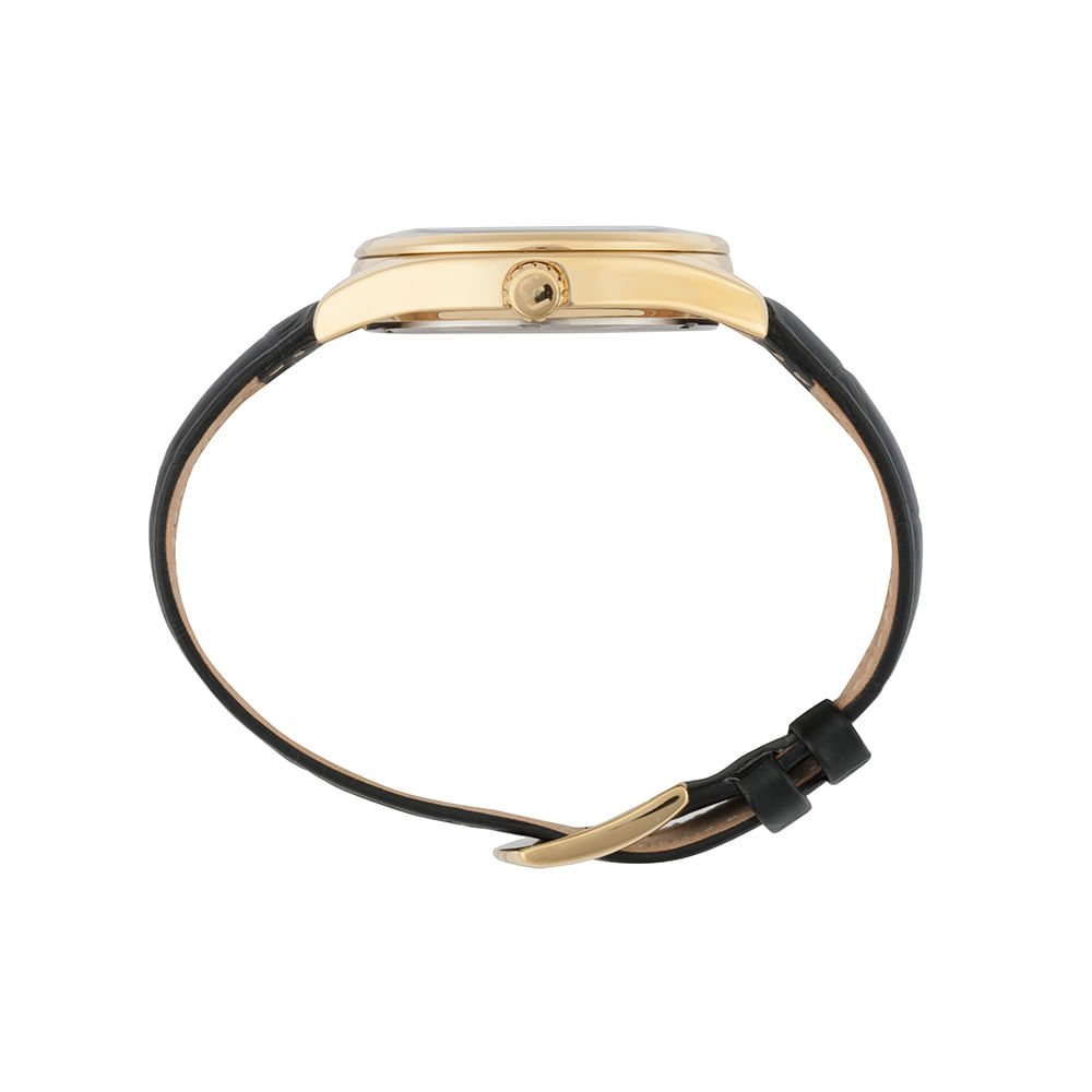 Relógio Masculino Preto Couro Genuíno Multifunção Data Preto/Dourado 3