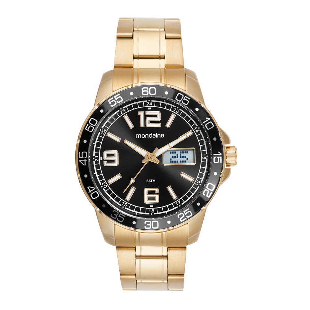 Relógio Masculino Anadigi Dourado Calendário