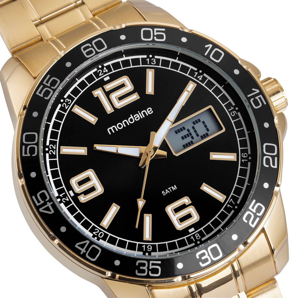 Relógio Masculino Anadigi Dourado Calendário Dourado 2